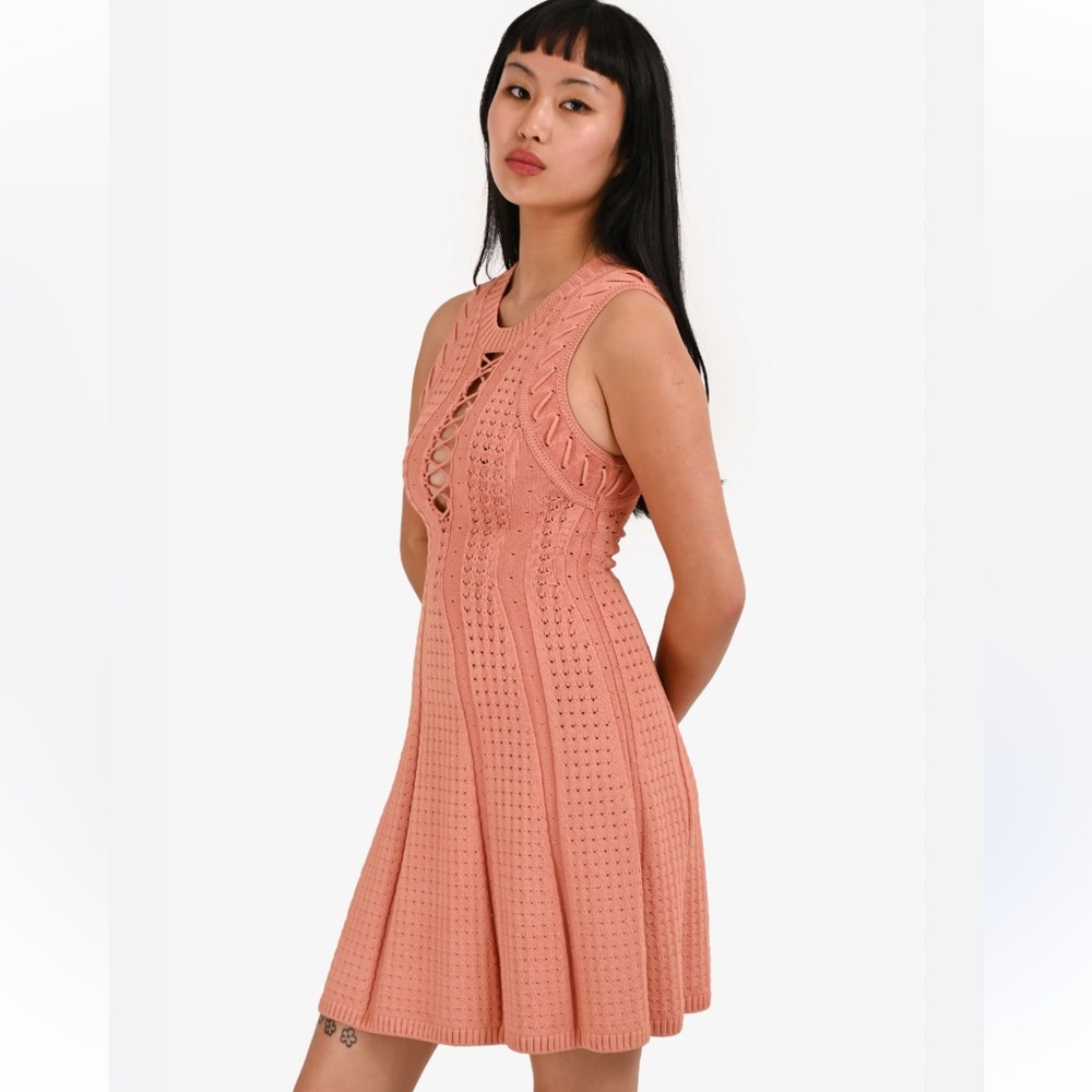 Ronny Kobo Shira Needle stitch lace up mini dress